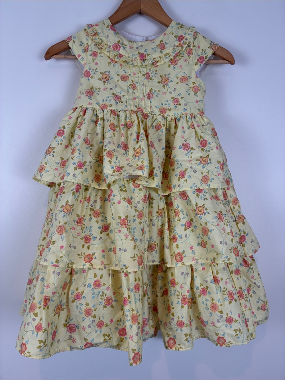 Laura Ashley Girls 6 Yellow Floral Tiered Sundress Cottagecore Garden Party